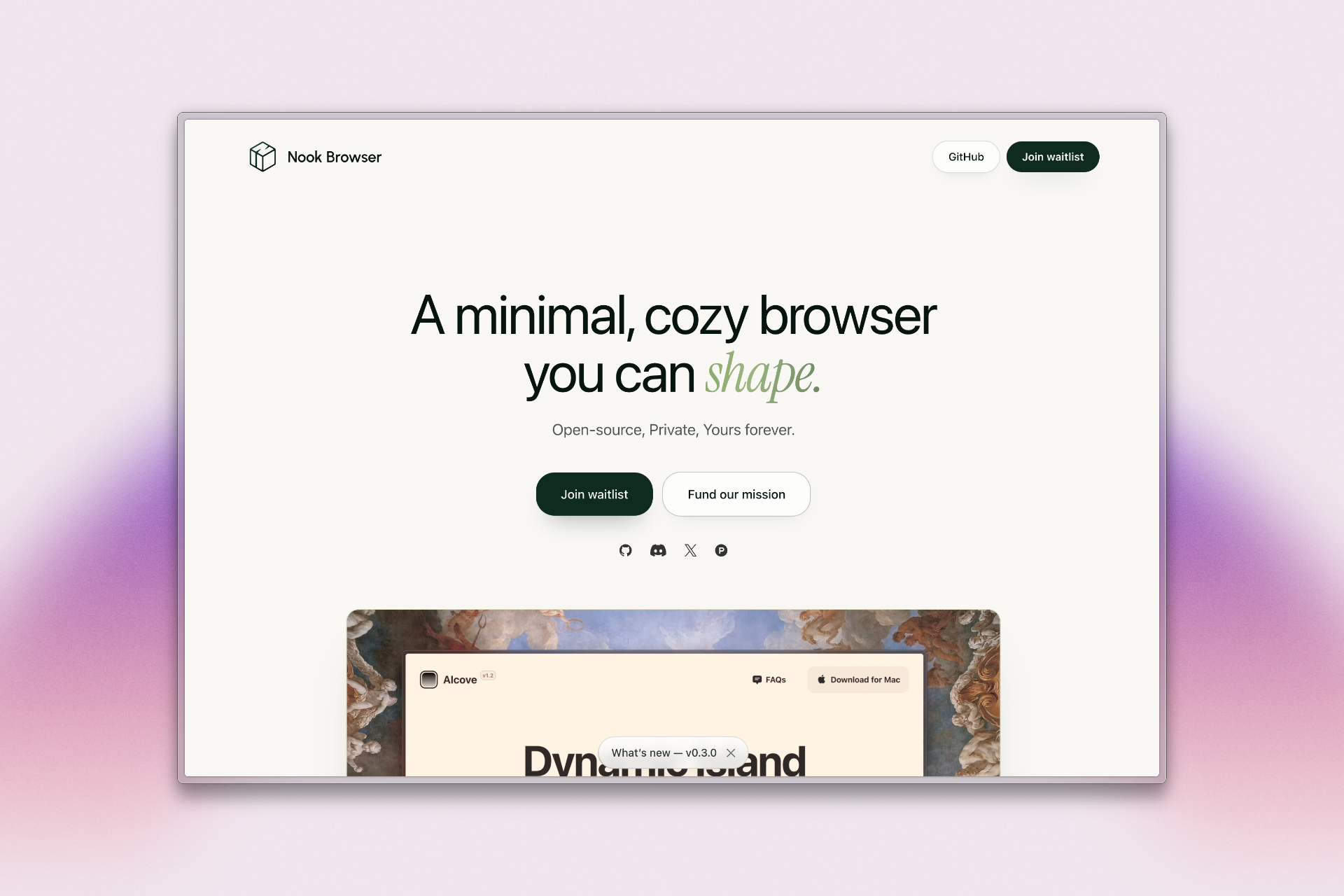 Nook Browser — Landing Page & Changelog